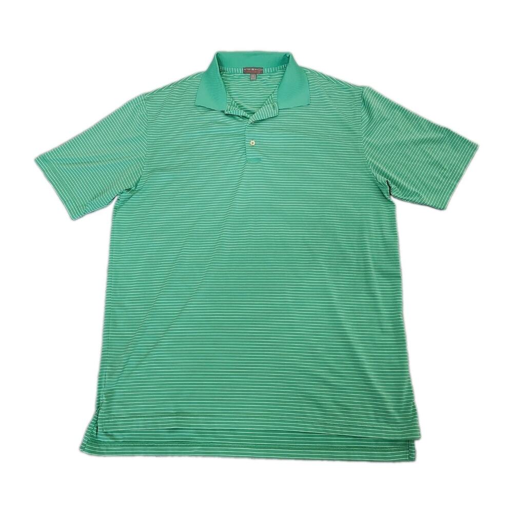 Peter Millar Polo Mens XL Summer Comfort Golf Green White Pinstripe Shirt Beach